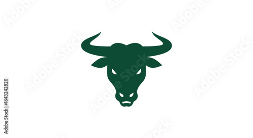 Bull or ox cartoon head with milk horns and black skull isolated on a white background