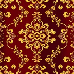 Rideaux Noir et or patrons Elegant gold damask pattern on rich red background for luxurious designs and sophisticated projects  © Deth