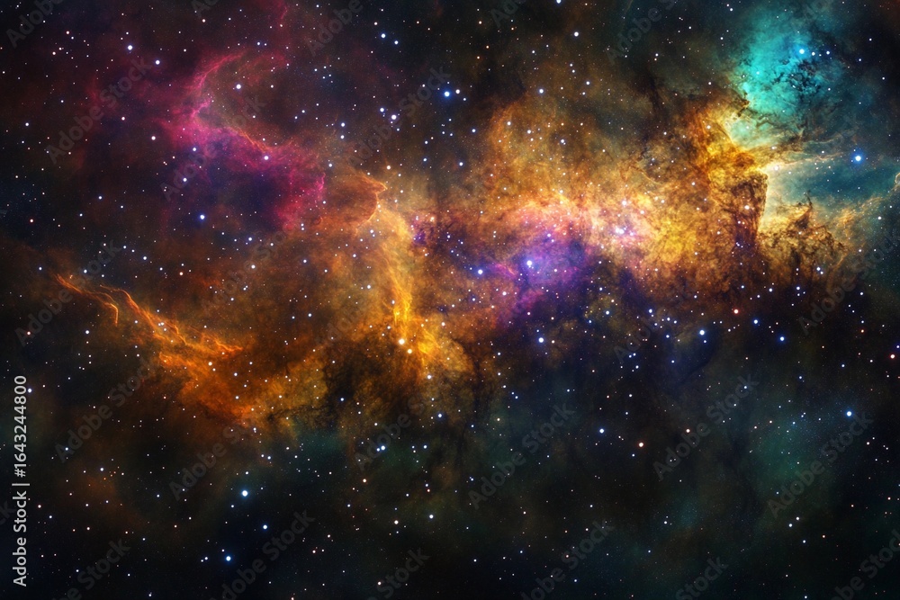 Fototapeta premium Nebula bursting with vibrant colors and countless stars in a deep cosmic landscape