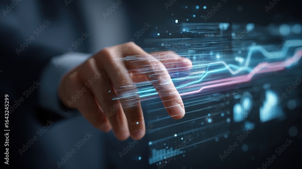 Fototapeta premium Hand Touching Futuristic Data Visualization Technology Concept.