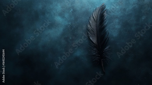 Dark blue background with a black feather as the focal point, creating a moody and captivating visual for artistic interpretations, Generative AI