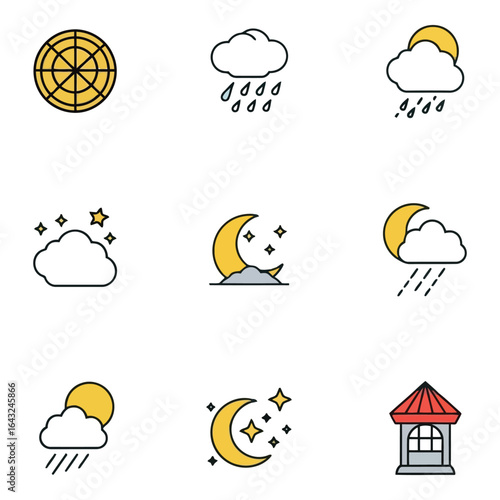 Art of collection of weather icons for forecasting and meteorology