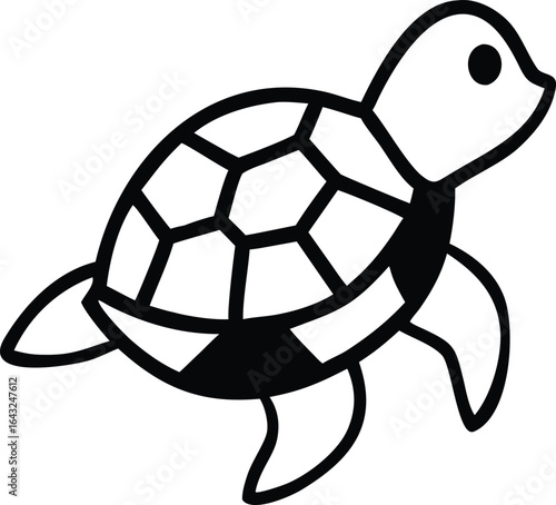 A playful cartoon turtle is ready to play a fun game of soccer with a round ball