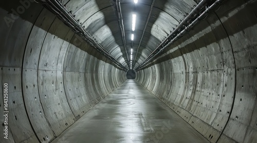 Concrete tunnel with lights in perspective, endless looking, modern architecture