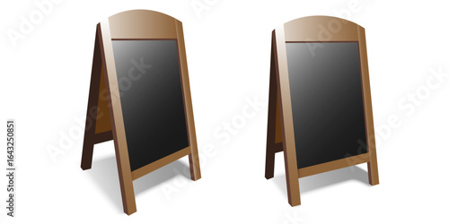 Black blank sandwich board with wooden frame, sidewalk advertising stand