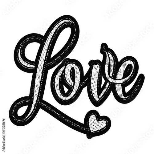 Embroidered black love Design on white Background