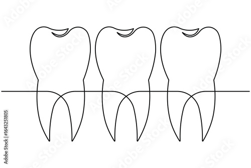 Tooth and teeth continuous one line drawing minimalist smile healthy dental  vector illustration