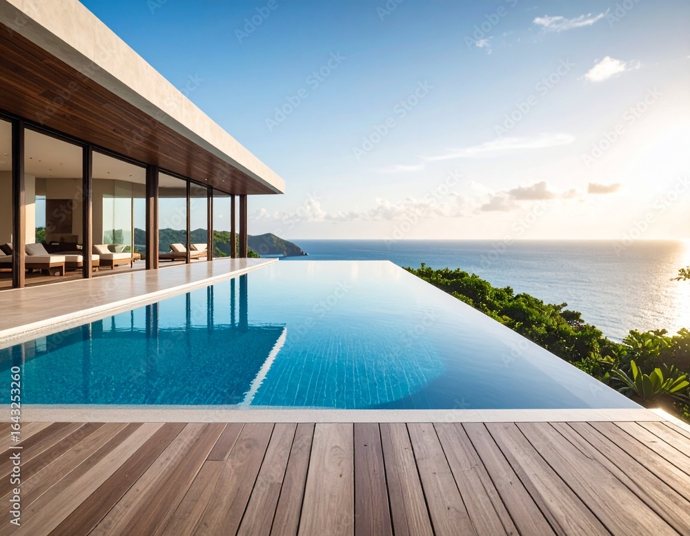 Fototapeta premium Resort with an infinity pool overlooking the ocean.