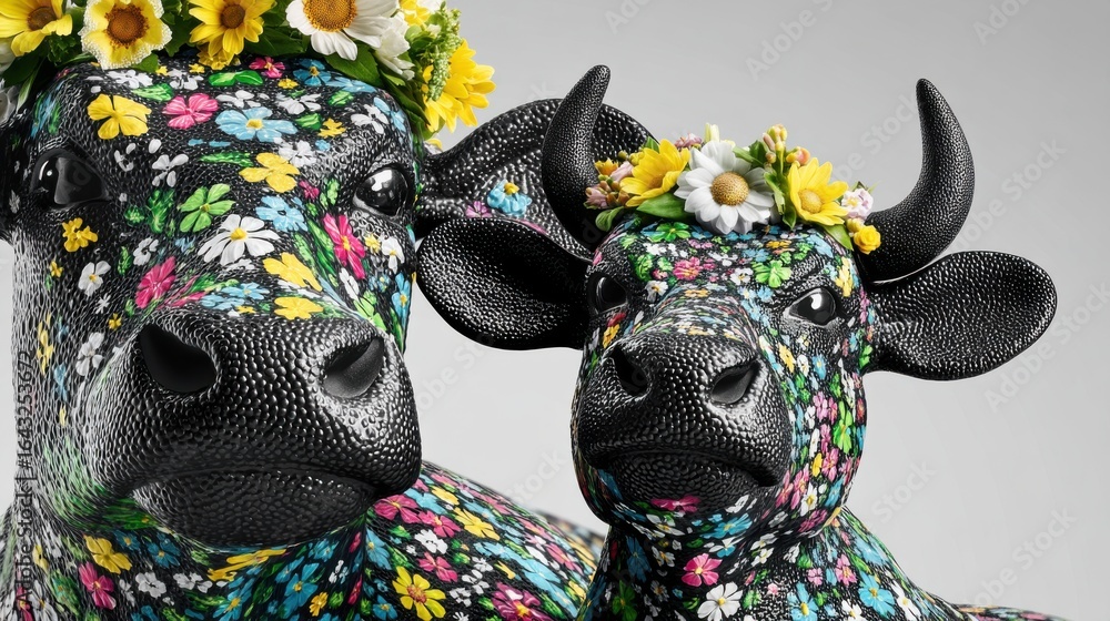 Obraz premium Colorful floral cows showcase artistry studio photography indoor close-up creative expression