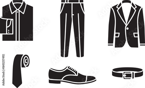 Black icons of formal menswear and accessories shirt trousers