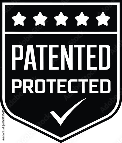 Patented Protection Shield Badge with Stars and Check Mark Design