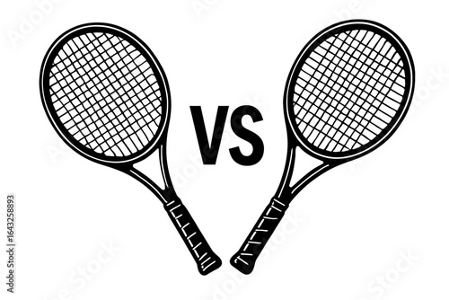 Dynamic Vector Graphic of Two Tennis Rackets with "VS" – Symbolizing Competition and Sporting Rivalry