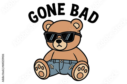 Cool bear character with sunglasses and jeans expressing a playful attitude in a trendy art style
