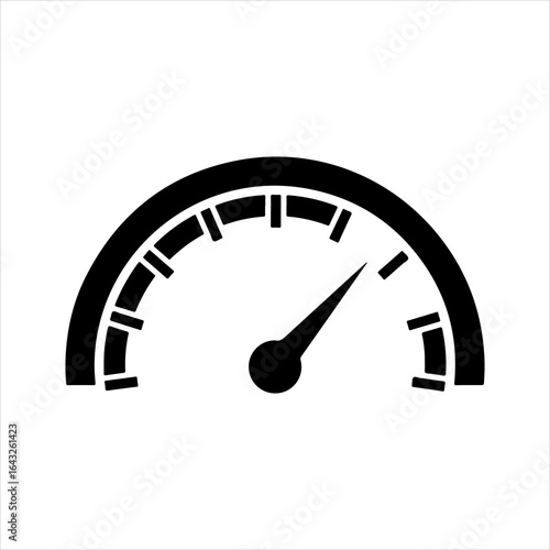 Black speedometer gauge icon with needle pointing to the right on white background dial