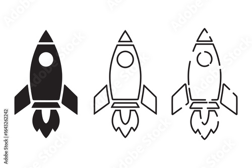 Rocket Ship Icon Set in Solid and Outline Styles