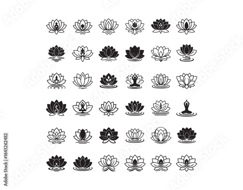Water lily Lotus logo collection - a set of flower logos representing beauty spas, wellness, health, meditation, and luxury. Perfect for natural fitness, yoga lifestyles, treatment petals, salons