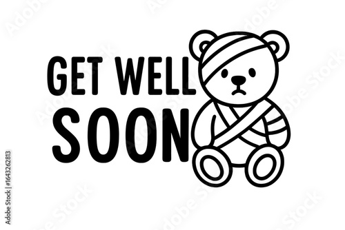 Cute bear with bandages wishing for a speedy recovery in a cheerful design