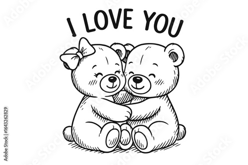 Cute cartoon bears hugging each other with a heartfelt message in a playful design suitable for children's art