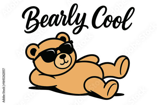 Cute cartoon bear relaxing in sunglasses with cool text in a playful design