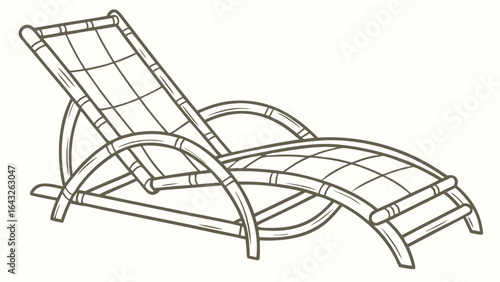 Illustration of a bamboo lounge chair with a woven seat and backrest in a line art style