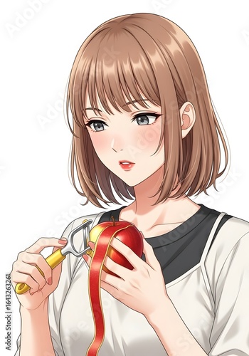 アニメカール、リンコの皮むき高画質イラスト