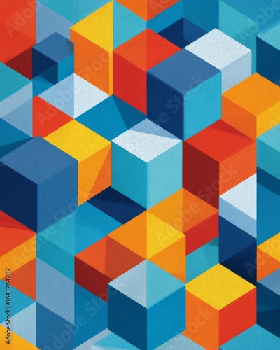 Dense isometric cubes in various colors forming a seamless geometric pattern.