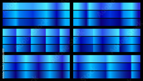 Vector set of glossy blue gradients. A collection of smooth and shiny metallic color palettes for modern graphic design.