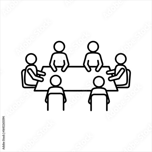 Simple Icon of Six People Sitting Around a Table in a Meeting chairs