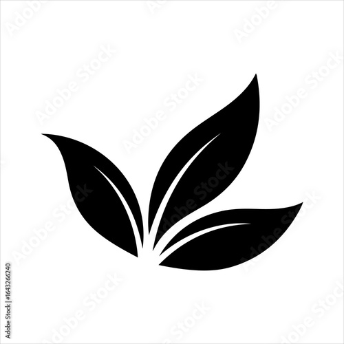 Three black stylized leaves or petals on a white background leaf plant