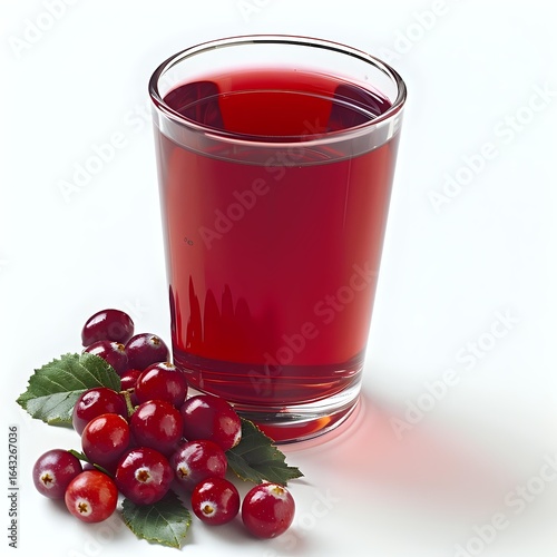 Wallpaper Mural Fresh cranberry juice in clear glass with ripe berries and green leaves on white background, healthy antioxidant drink for natural wellness and immunity. Torontodigital.ca