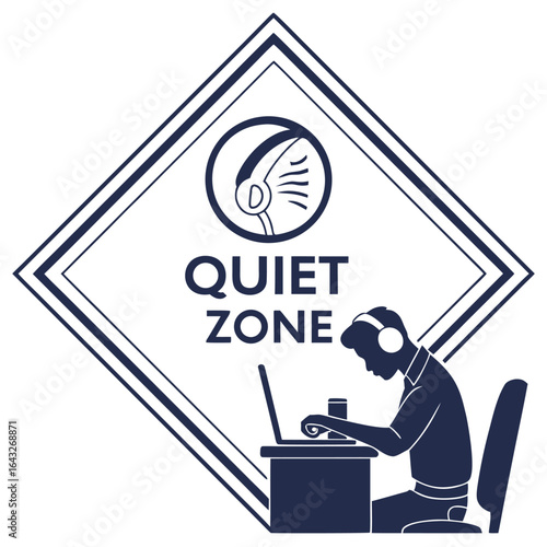 Quiet Zone illustration: A conceptual illustration that represents a quiet zone, possibly a workspace or library.