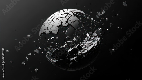 Shattered sphere on dark background