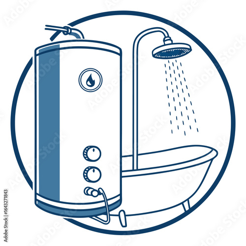 Hot Water System: An illustrative design depicts a modern hot water system, presenting a blend of functionality and art, encompassing an interior element of utility.