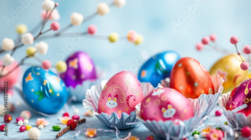 Colorful Chocolate Eggs in Foil Wrapping for Festive Celebration