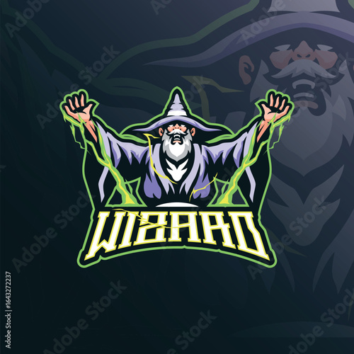 Wizard mascot logo design vector. Wizard illustration for sport and esport team.