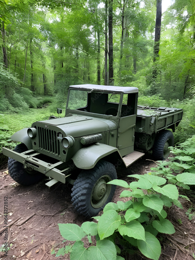 Fototapeta premium Abandoned Military Gear at an Overgrown War Battlefield Site