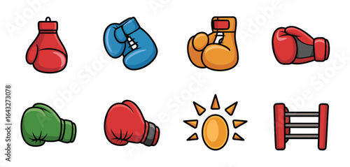 Collection of boxing gloves and training equipment icons