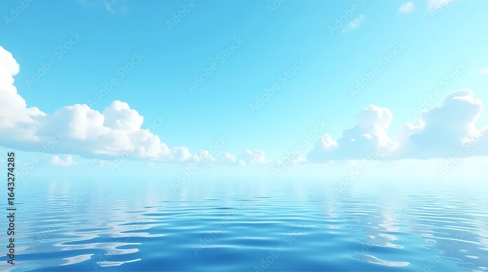 Obraz premium Calm Blue Ocean Under Clear Sky with White Clouds