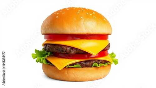 Delicious double cheeseburger with fresh lettuce and tomato on a sesame seed bun