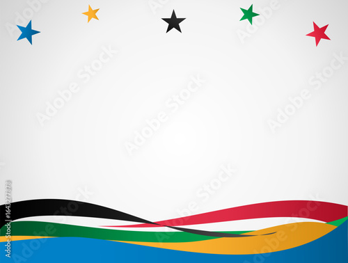 abstract background with colorful curves and stars in olympic colors, olympic background for sport games, business, modern style
