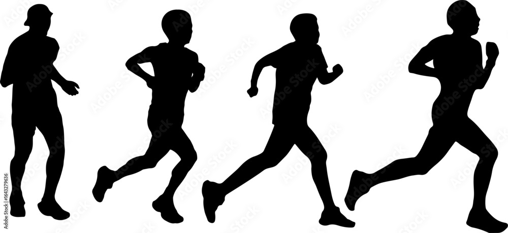 Fototapeta premium men running postures silhouette black shape monocolor vector on white background
