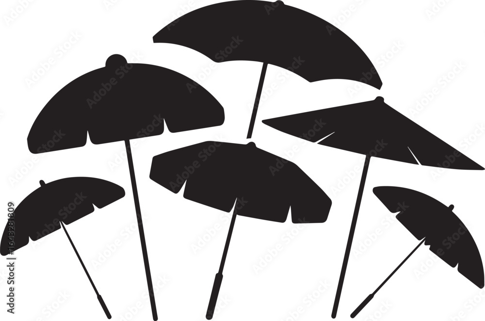 Fototapeta premium Black beach umbrellas on white background shade summer