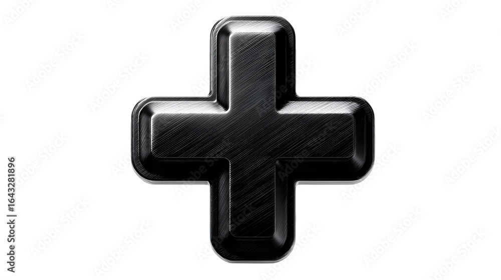 Obraz premium Medical-style plus symbol in solid black, isolated,
