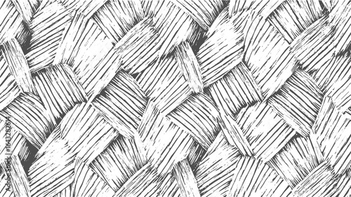 Hand-Drawn Woven Pattern – Black and White Basket Weave Texture Abstract grunge distressed on transparent background.