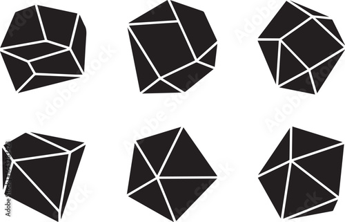 Black geometric shapes with white outlines abstract polygon