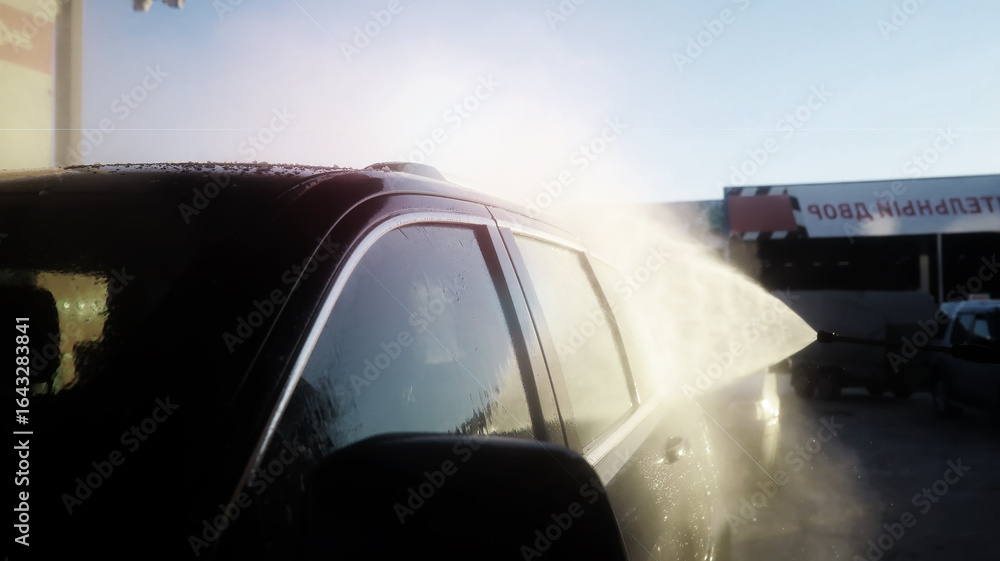 Obraz premium Outdoor high pressure washing for cars. Self-service express car wash.