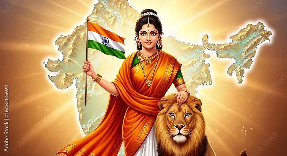 Fototapeta premium India Independence Woman Lion Pride Patriotism
