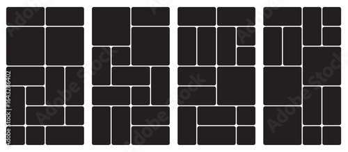 Bento grid vector vertical layouts. Geometric tiles pattern for photo collage, website layout, etc. Trendy tiling frames arrangements and presentation templates for social media.