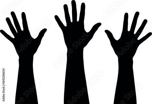 Three raised hands silhouette unity support teamwork