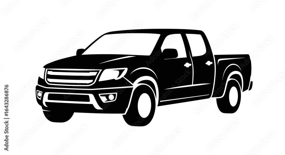 Black and White Silhouette of a Modern Pickup Truck. Black and White Silhouette of a Modern Pickup Truck.